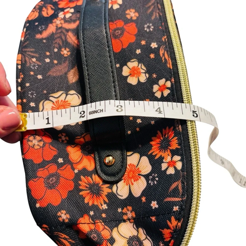 NWOT Simply Southern Black Red Orange Large Floral Cosmetic Bag with Gold Zipper